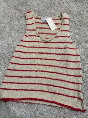 NWT Evereve Cream and Red Striped Knit Tank
